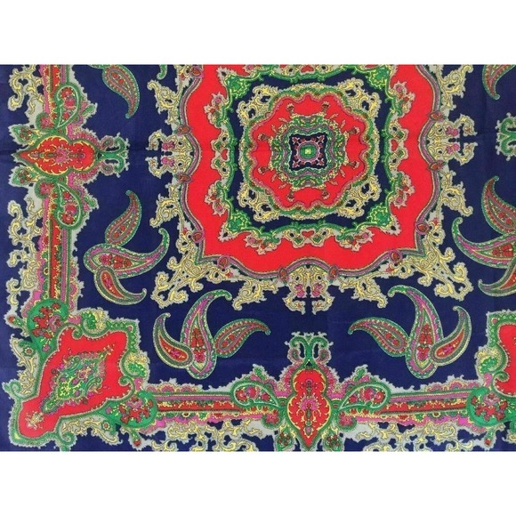Colorful Paisley Kaleidoscope Designer Square Scarf Blue Red Silky Poly 29.5" - Picture 7 of 8